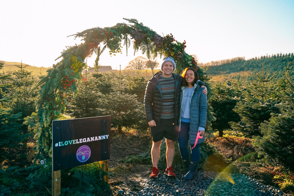 Visitors enjoying the Christmas tree farm at Legananny in County Down, Northern Ireland
 Copy alt text